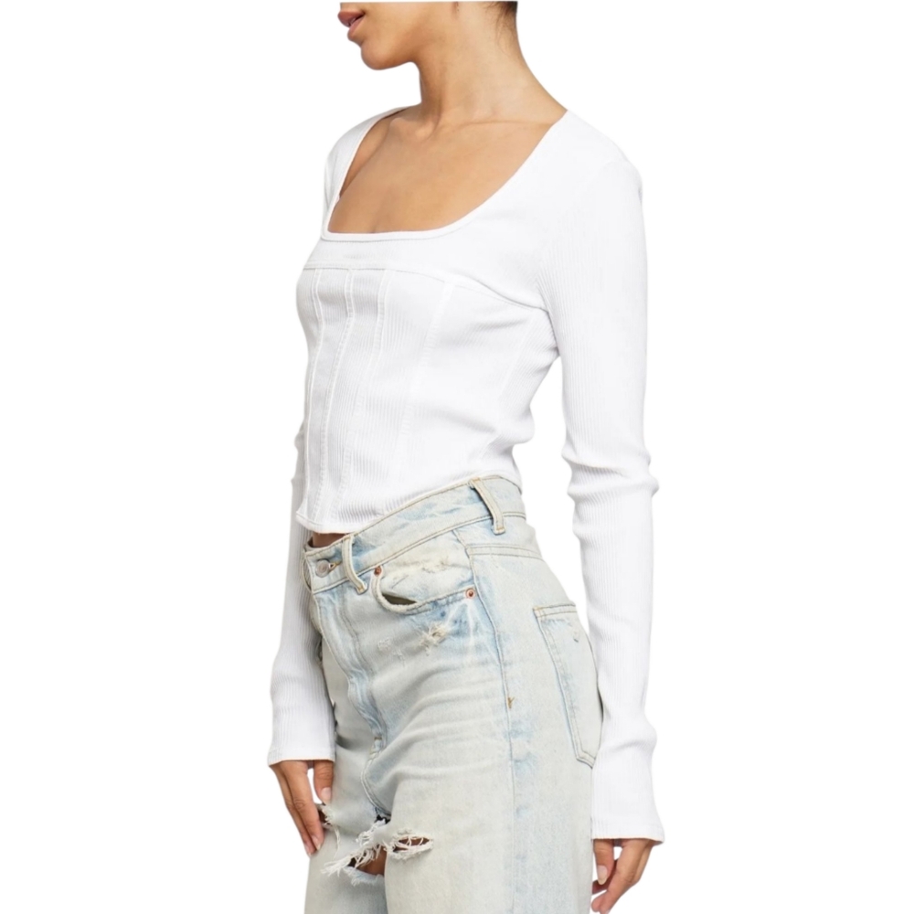 AQUA White Long Sleeve Bustier Top 100% Bloomingdales Exclusive NEW